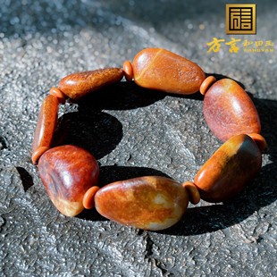 爆火方言珍品新疆玉龙河老熟如酥红金皮色饱满籽料原石手链手串w3