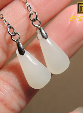 惊呆了方言品牌和田玉精品特色新疆且末料白玉银镶玉耳饰耳坠h4