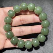 高品质方言和田玉老熟新疆沙枣青精美油润细腻14mm老型珠手串S