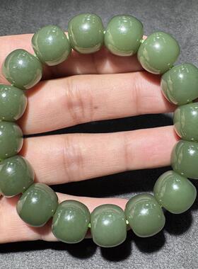高品质方言和田玉老熟新疆沙枣青精美油润细腻14mm老型珠手串S