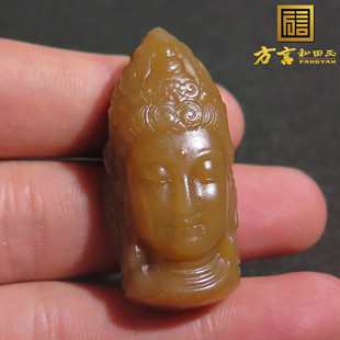 嗨翻天方言品牌和田玉罕见新疆且末料油润高脂糖玉观音吊坠挂件X7