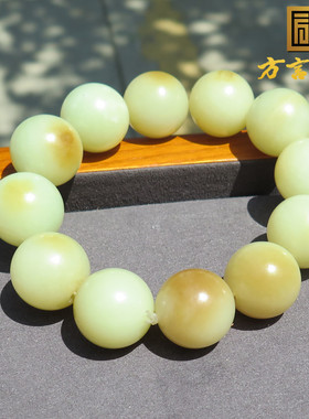 方言和田玉罕见特色精品级新疆且末黄口带糖双色卡20手串手链A2