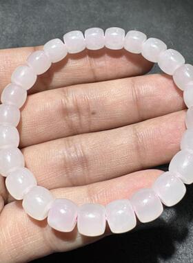 高品质方言和田玉老坑青海高冰起荧光藕粉油润细腻8mm直切手串S6