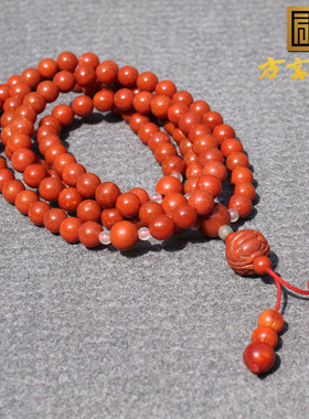方言和田玉四川凉山原石原矿牛血红南红玛瑙7mm圆珠多圈手串A2