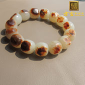 方言品牌巨漏红油皮黄白种白玉籽料手串皮色精品籽料桶珠手链子R