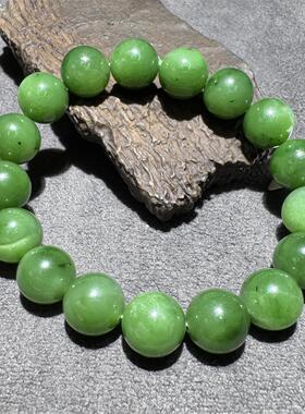巨放漏方言和田玉老坑俄料辣菠菜绿精美细腻油润12mm手串手链S