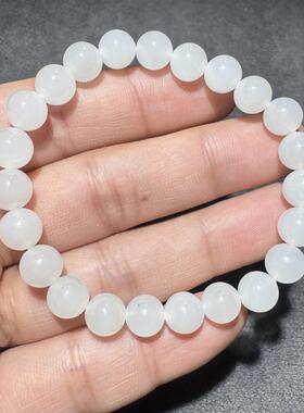 放大漏方言和田玉精品老坑青海高冰起荧光白玉8mm圆珠手串手链S6