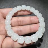 高品质方言和田玉老坑青海料高冰起荧光无结构高白10mm直切手串S6