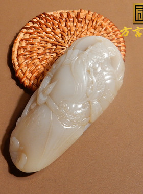 俄罗斯紫糖色白玉特色料关公把件