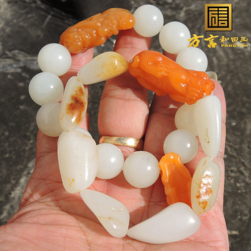 方言镇店之宝蒋喜帝王黄玉籽料精品貔貅红皮羊脂玉籽料原石手链R