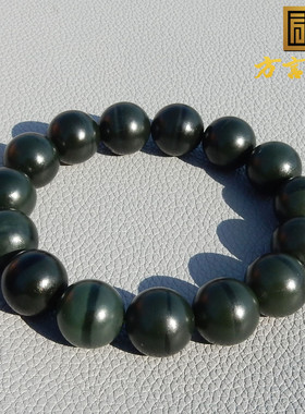 惊呆了方言和田玉新疆油润沙枣青籽料一线天14mm圆珠手链手串A5
