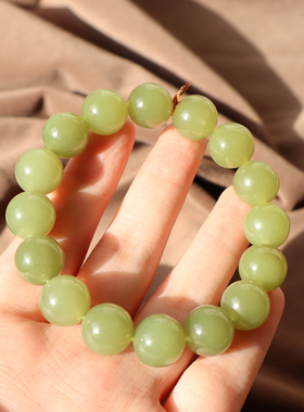 新疆油润且末青黄口12mm圆珠手串