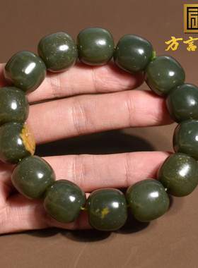 稀缺方言和田玉精品新疆且末料黄皮山流水青黄口16mm老型珠手串A1