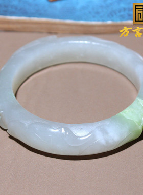 惊呆了方言和田玉青海老坑料湖水绿带翠色59mm莲花手镯玉镯子O8