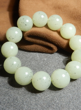 方言精品和田玉特色新疆且末料黄口带青花卡16mm圆珠手串手链X3