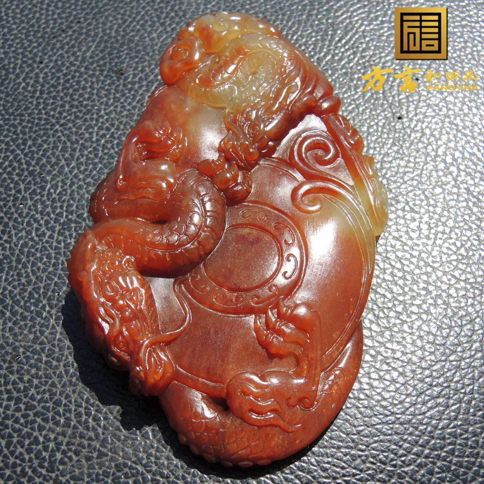 方言镇店之宝珍稀红色名品鸽血红色红沁原生黄玉籽料双龙手把件R