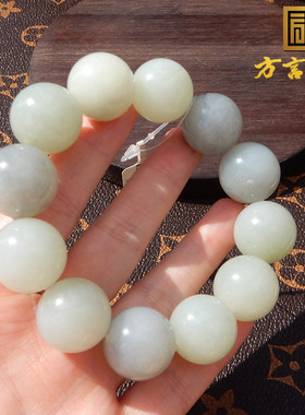 新疆青花籽料18mm圆珠手链手串