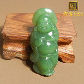 方言和田玉精品珍藏级俄罗斯老坑料细腻油润阳绿色碧玉笑佛吊坠X6