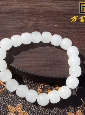青海料冰底白玉老型珠10mm手串