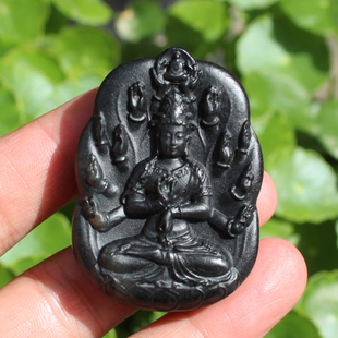 亏麻了方言和田玉精品新疆白底墨玉籽料千手观音玉石吊坠挂件A1