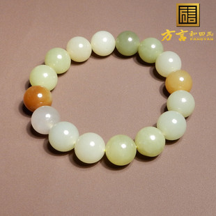 198元亏本回馈方言和田玉青花白玉黄口糖玉卡12mm圆珠多宝手串A6