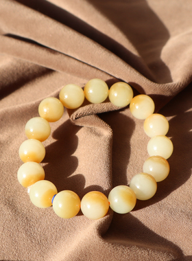 新疆且末糖玉聚宝盆12mm圆珠手链