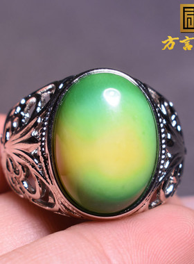 名族风化绿松石橄榄绿戒指