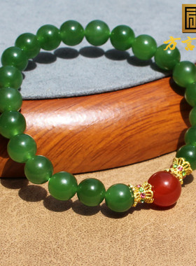 方言珍稀绿色名品俄罗斯老坑冰底细润卡8mm阳绿色轻奢手串手链A6