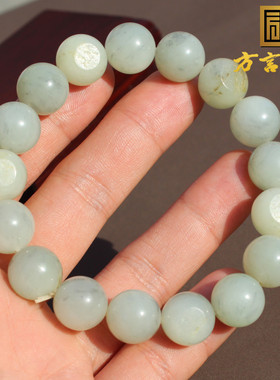 新疆青花籽料12mm圆珠玉手串