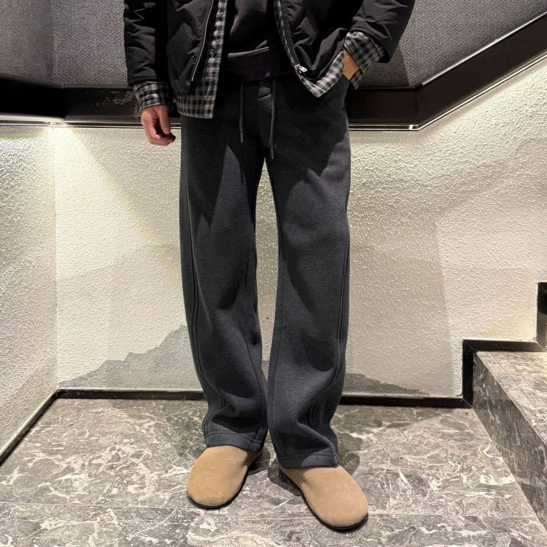 秋冬美式休闲裤卫裤男装斑马肌理宽松筒裤阔腿裤重磅男生弯刀