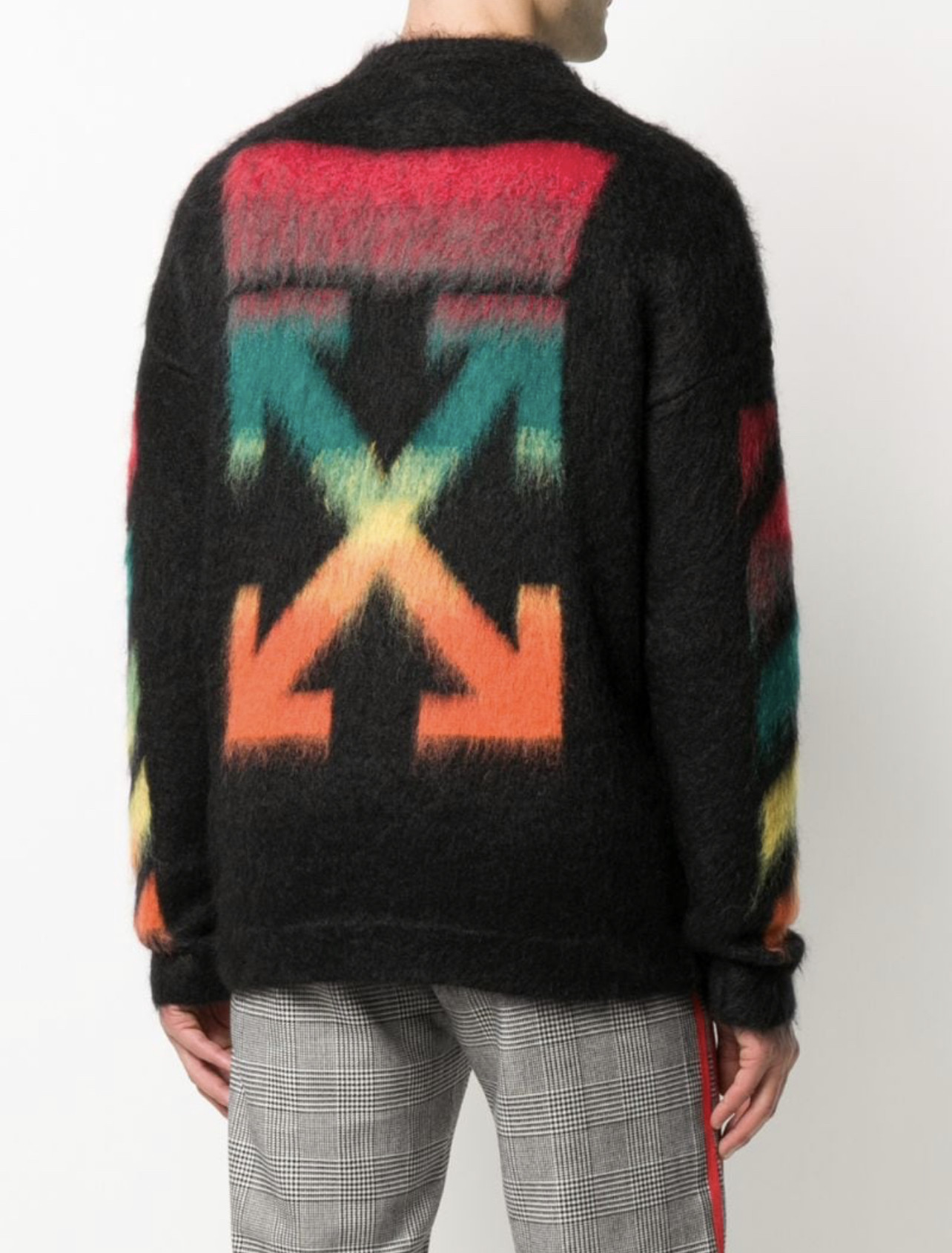 LS现货OFF WHITE OW经典箭头毛海毛羊毛男女同款彩虹套头毛衣