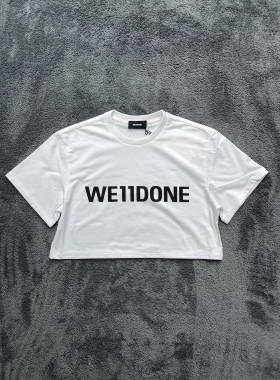 大脸猫现货We11done 胸口字母印花女士高腰短款白色T恤