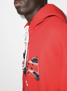 LS现货Palm Angels红色限定款毛绒铆钉断头熊连帽卫衣PMBB058T22