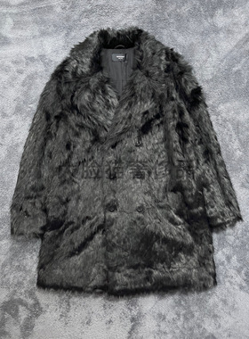 大脸猫现货Represent人造皮草顺滑黑色男士长款保暖冬季外套大衣