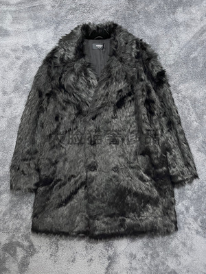 represent人造皮草黑色大衣男士