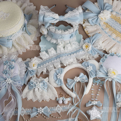 发夹蕾丝原创设计Lolita发带浅蓝