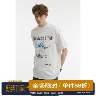 男道国潮复古300G大字母印花纯棉T恤2025夏男女宽松百搭情侣短袖