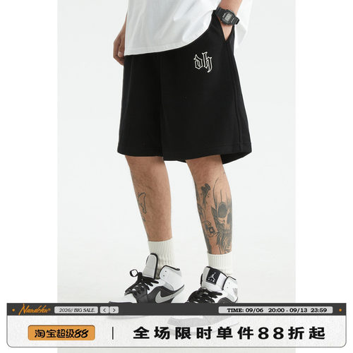 短裤宽松运动哥特字母刺绣休闲裤
