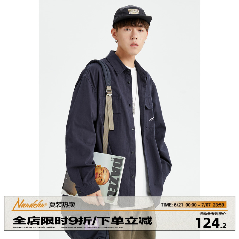 翻领长袖工装口袋衬衫百搭