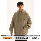男道日系纯色小贴标连帽卫衣男秋季 潮牌复古休闲百搭慵懒套头上衣