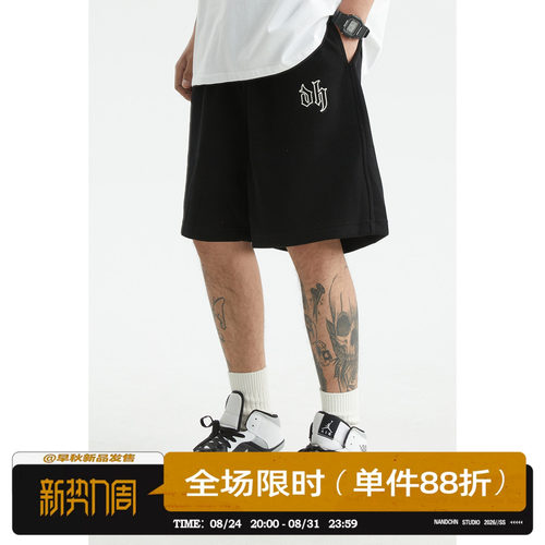 短裤宽松运动哥特字母刺绣休闲裤
