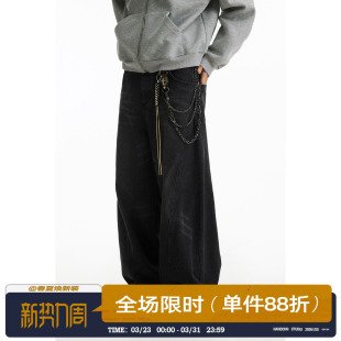 潮牌宽松痞帅裤 男女2024秋冬新款 子 复古弯刀阔腿牛仔裤 男道美式