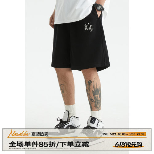 短裤宽松运动哥特字母刺绣休闲裤