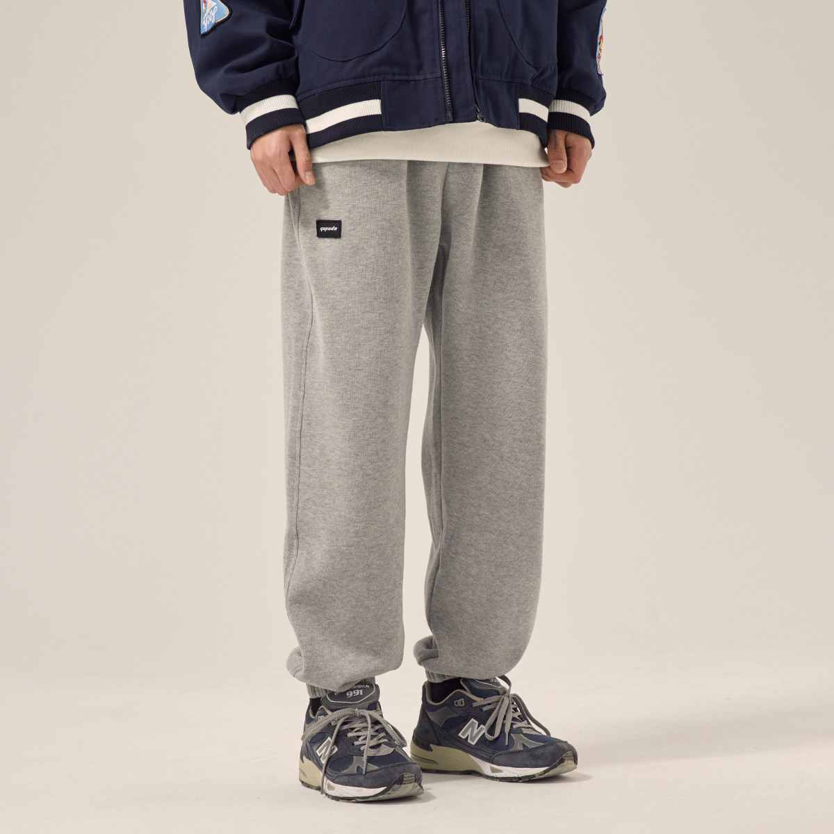 男道2024春秋绣标纯色卫裤男宽松百搭休闲长裤直筒束脚裤运动裤