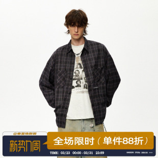 男女2025秋新款 衬衫 街头格纹衬衣外套 撞色翻领格子长袖 男道美式