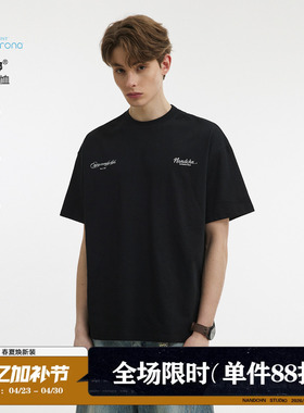 男道美式240G索罗娜字母印花圆领短袖T恤男宽松情侣重磅半袖上衣