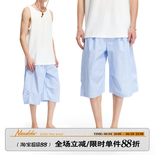 男道2026美式休闲纯棉五分短裤夏季新款轻薄透气条纹休闲裤子