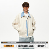 男道美式 宽松休闲百搭外套 复古格纹撞色拼接假两件翻领夹克男春季