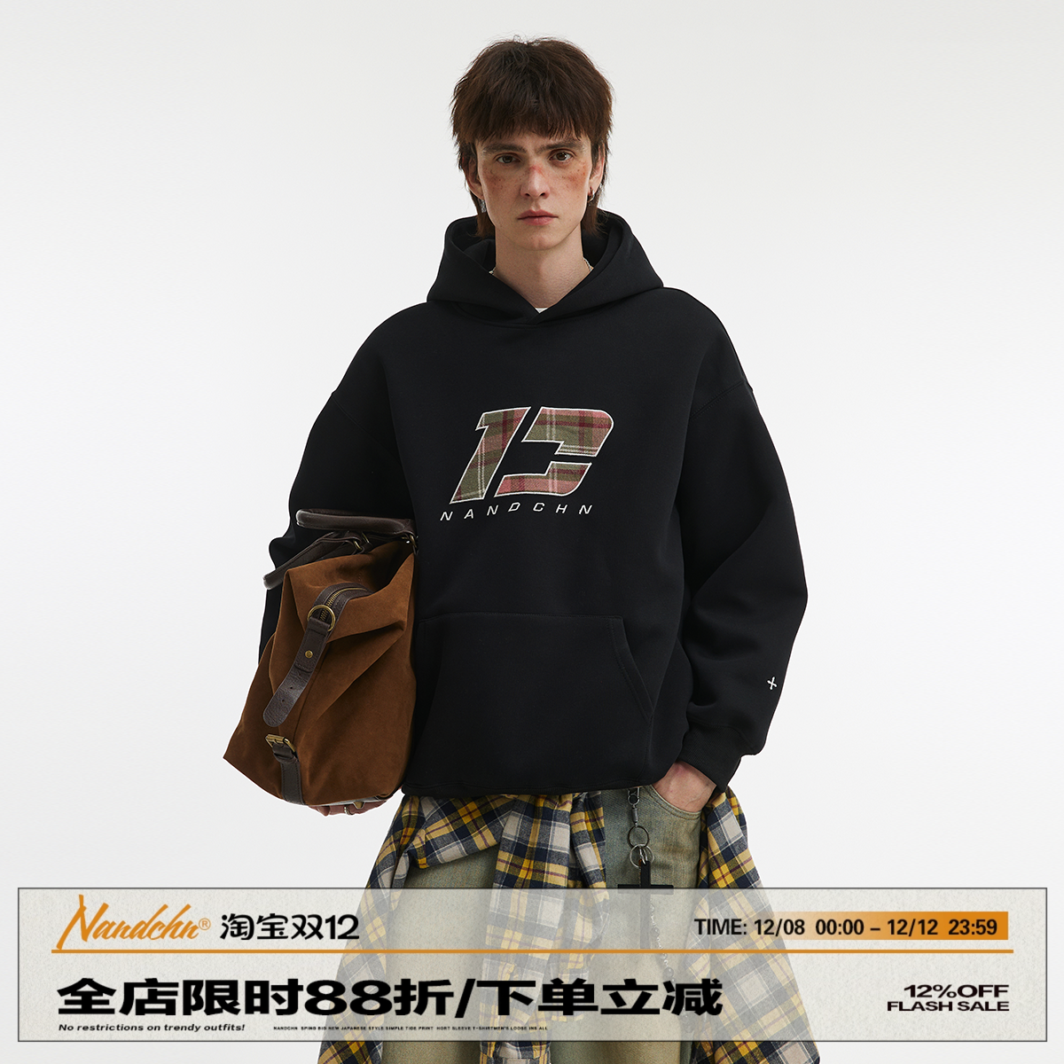 男道美式重磅刺绣字母连帽卫衣男女25春季休闲oversize情侣帽衫潮