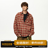 男道美式 学院风磨毛格子衬衫 男女宽松休闲百搭vintage慵懒外套潮